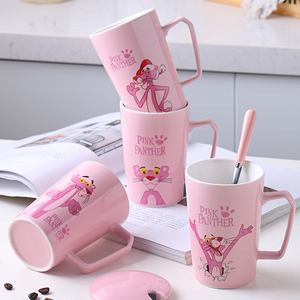 创意粉红豹马克杯带盖勺