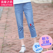 少女韩版休闲牛仔裤子2018夏季新款潮初中学生夏装女七分裤学院风图片