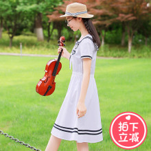 西子小荷海军风连衣裙水手服2018学生夏装新款韩版少女裙子学院风图片