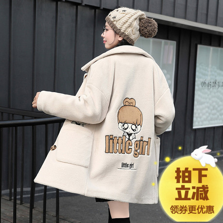 西子小荷羊剪绒大衣女2018新款中长款韩版显瘦少女冬装学生外套商品大图