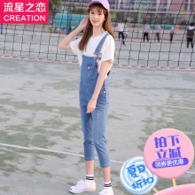 流星之恋学生夏季韩版牛仔背带裤子2018新款初学生夏装少女连体裤图片