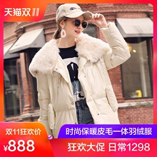 美利奴海宁羊皮毛一体女装皮草外套2018冬季羊羔毛拼接羽绒服加厚图片