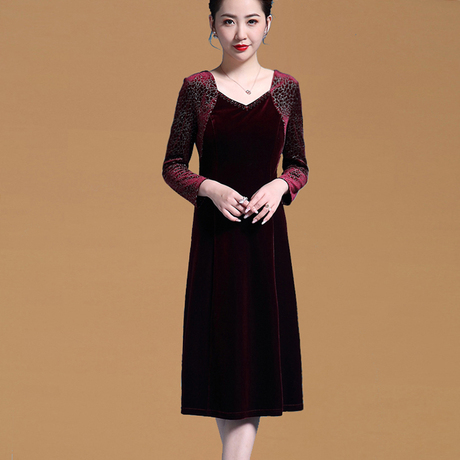 中老年金丝绒连衣裙喜婆婆结婚宴高贵岳母丈母娘婚礼服妈妈装秋装商品大图