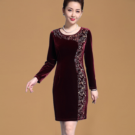 咖雅中老年金丝绒连衣裙喜婆婆婚宴岳母丈母娘结婚礼服妈妈装秋装商品大图