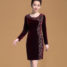 咖雅中老年金丝绒连衣裙喜婆婆婚宴岳母丈母娘结婚礼服妈妈装秋装图片