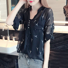 大码女装胖mm春夏装新款韩版遮肚上衣遮肉显瘦胖仙女藏肉雪纺衫潮图片