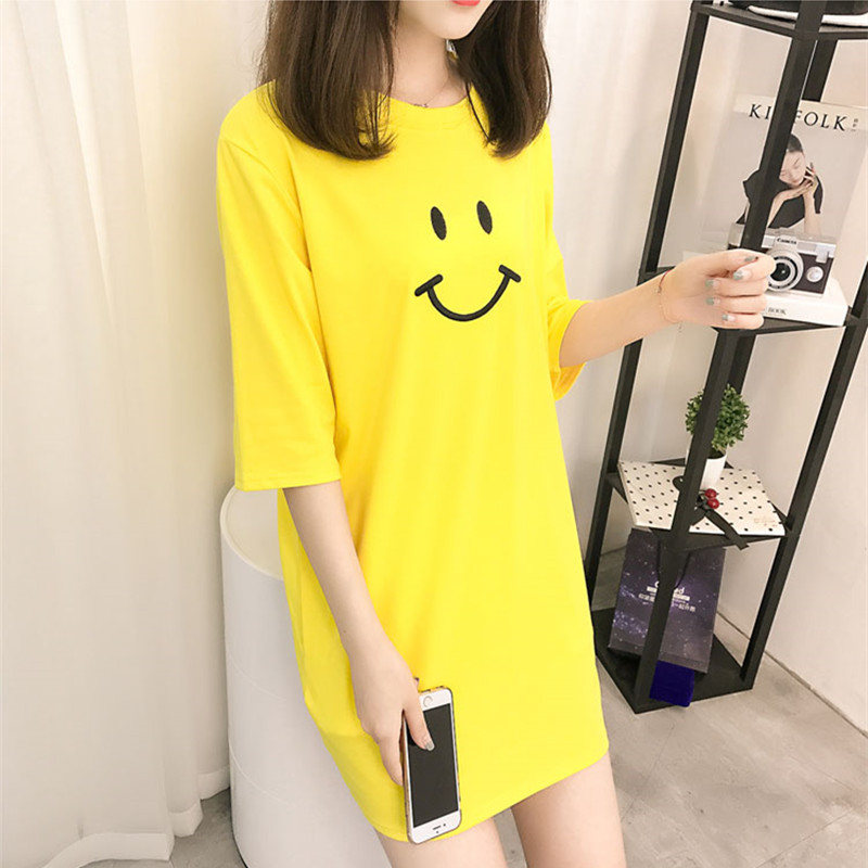 t恤女夏装2018新款短袖宽松百搭纯棉体恤中长