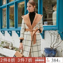 秋水伊人冬装新品女装大格子连帽中长款毛呢外套K062图片