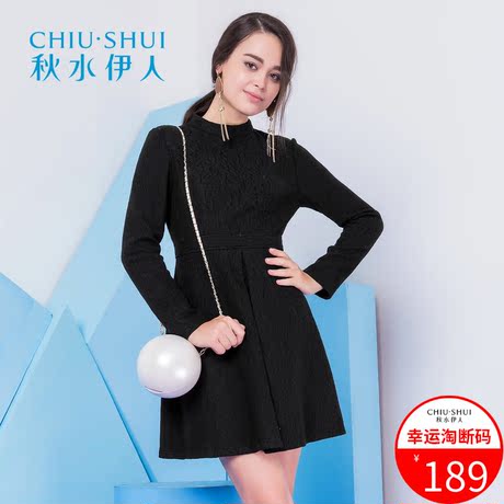 秋水伊人冬装新修身蕾丝长袖连衣裙裙子女F1648商品大图