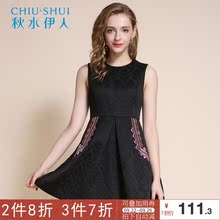 秋水伊人冬新款女装刺绣修身收腰无袖连衣裙F1236图片