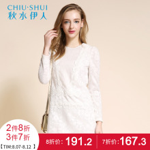秋水伊人冬装新款女装蕾丝钩花直筒连衣裙F1576图片