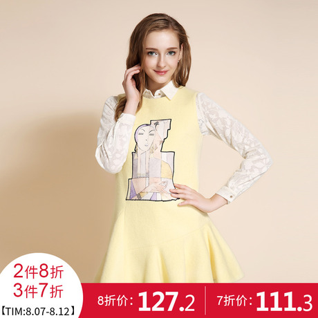 秋水伊人冬新款女装荷叶摆无袖修身毛呢连衣裙F717商品大图