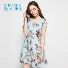 秋水伊人2018夏装新品女装印花修身短裙雪纺收腰显瘦连衣裙J250图片