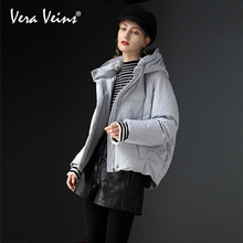 Vera Veins2018秋冬新款女装连帽宽松茧型外套短款加厚鸭绒羽绒服图片