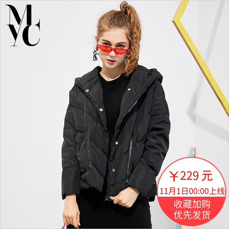 黑色羽绒服女装短款2018冬季新款时尚韩版百搭纯色连帽保暖外套潮商品大图