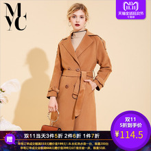 lulu风衣女装外套2018冬季新款时尚百搭纯气质淑女色双排扣大衣潮图片