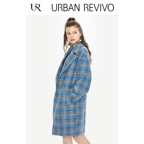 UR2018秋冬新品青春女装经典时尚格纹翻领中长外套YU41S1LN2000商品大图