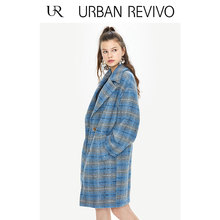 UR2018秋冬新品青春女装经典时尚格纹翻领中长外套YU41S1LN2000图片