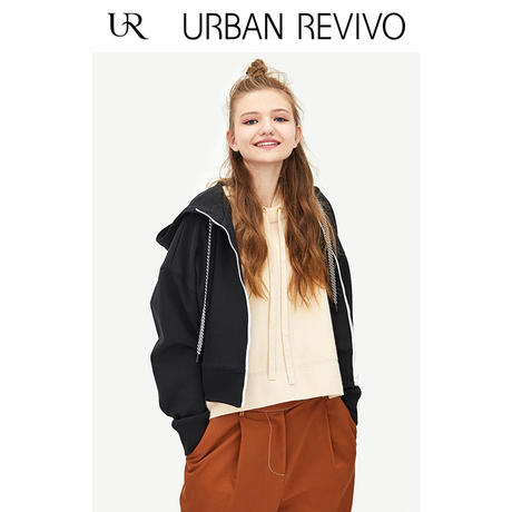 UR2018秋冬新品青春女装简约撞色拉链帽领束袖短外套YV39R1BN2000商品大图