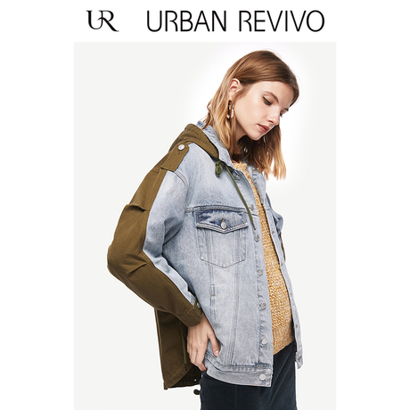 UR2018秋冬新品女装时尚拼接撞色翻领牛仔外套WG42SBJN2001商品大图