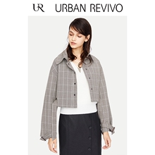 UR2018冬季新品女装简约时尚格纹扣带翻领修腰女外套WE36R1BN2001图片