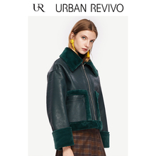 UR2018秋冬新品女装简约拉链式毛绒翻领短外套WG43R1BN2000图片