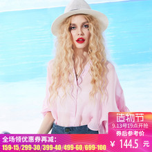 妖精的口袋旗舰店夏装新款韩版复古宽松木耳边袖装饰衬衫女中袖图片
