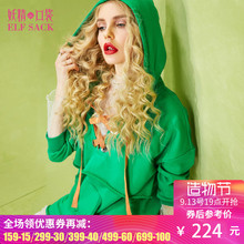 妖精的口袋朴树的歌秋季时尚撞色系带连帽落肩套头连衣裙短裙女图片