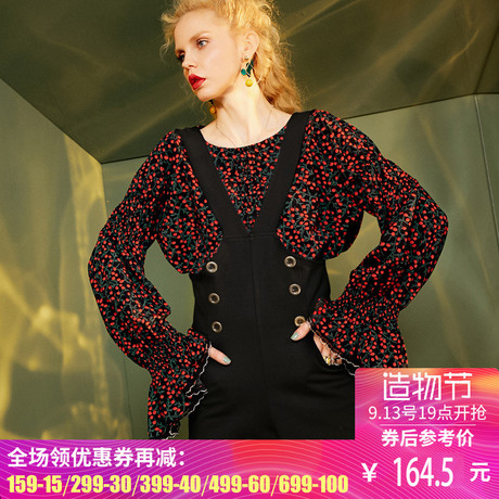 妖精的口袋旗舰店秋季新款韩版复古圆领宽松大码收腰衬衫女长袖商品大图