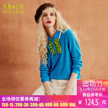 妖精的口袋旗舰店秋季新款韩版宽松大码木耳边装饰T恤女长袖体恤图片