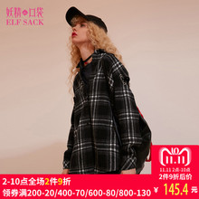 妖精的口袋旗舰店冬装2018新款金属圆环格纹方领中长款衬衫女长袖图片