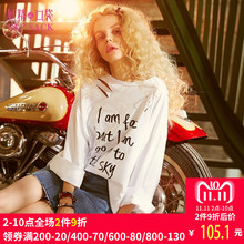 妖精的口袋旗舰店秋装2018新款字母圆领印花宽松运动T恤女图片