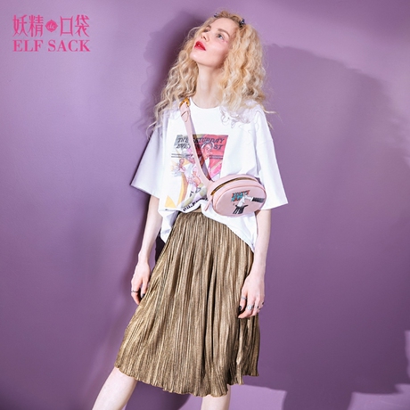 妖精的口袋旗舰店2018秋季新款韩版复古刷金百褶半身裙女短裙子商品大图