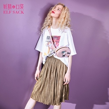 妖精的口袋旗舰店2018秋季新款韩版复古刷金百褶半身裙女短裙子图片