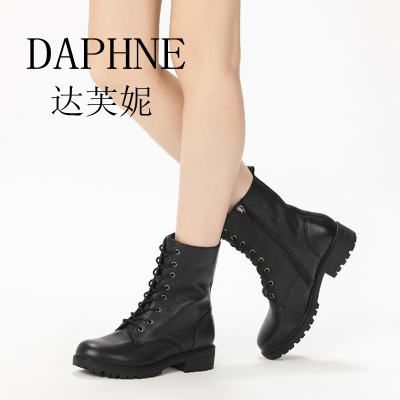 Daphne/达芙妮商场同款休闲牛皮系带酷潮大头皮鞋女靴1016605059