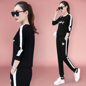 运动套装女秋冬季2018新款休闲服加绒加厚大码女装时尚卫衣两件套
