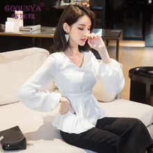 格润雅秋装女2018新款长袖韩范气质白衬衫荷叶摆收腰显瘦打底上衣