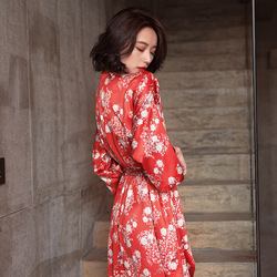 睡衣女夏季薄款浴袍睡袍中长款冰丝睡衣家居服性感夏天睡衣女春秋