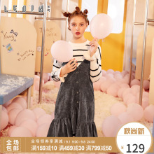 乐町2018春装新款女连衣裙气质吊带长裙背带裙复古裙子CWFA74206图片