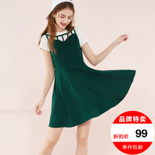 【M码】乐町2018秋女装镂空无袖连衣裙高腰A字裙B02图片