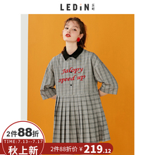 乐町字母翻领连衣裙ins超火的短裙2018夏装新款女格纹A字裙韩版潮图片