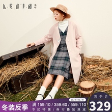 乐町冬装2018新款女装潮粉色毛呢外套女呢子大衣中长款时尚复古图片