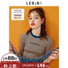 乐町短袖条纹针织衫2018夏季新款女装薄款打底衫套头圆领慵懒毛衣图片