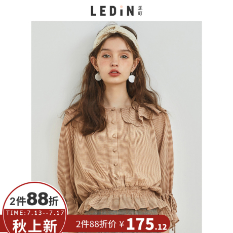 乐町时尚小衫女洋气雪纺衫女夏装2018新款格纹甜美飘逸上衣小清新商品大图