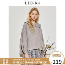 乐町衬衫女chic上衣港味长袖2018秋季新款拉夫领韩范慵懒宽松上衣图片