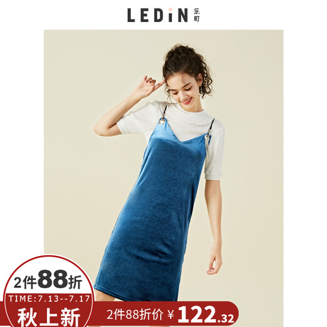 乐町2018夏装新款女吊带连衣裙包臀A字裙韩版直筒裙中长款复古潮商品大图