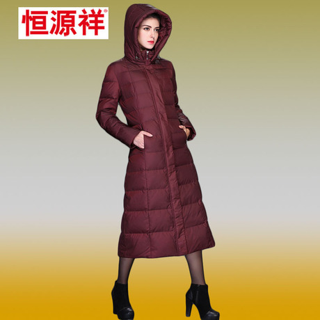 恒源祥正品女士中老年人妈妈装加长款过膝加绒加厚大码羽绒服外套商品大图