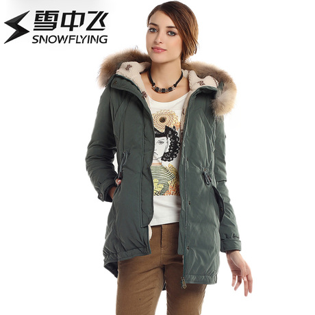 雪中飞羽绒服女中长款加厚连帽韩版修身显瘦2018冬装外套反季女装商品大图