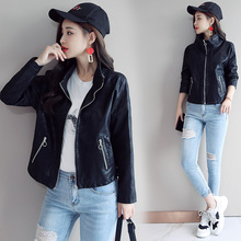 chic早秋pu皮衣女装2018秋新款韩版修身机车服水洗皮夹克百搭外套图片