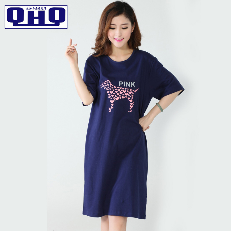 韩版可爱纯棉睡裙女夏季孕妇睡衣裙短袖大码夏